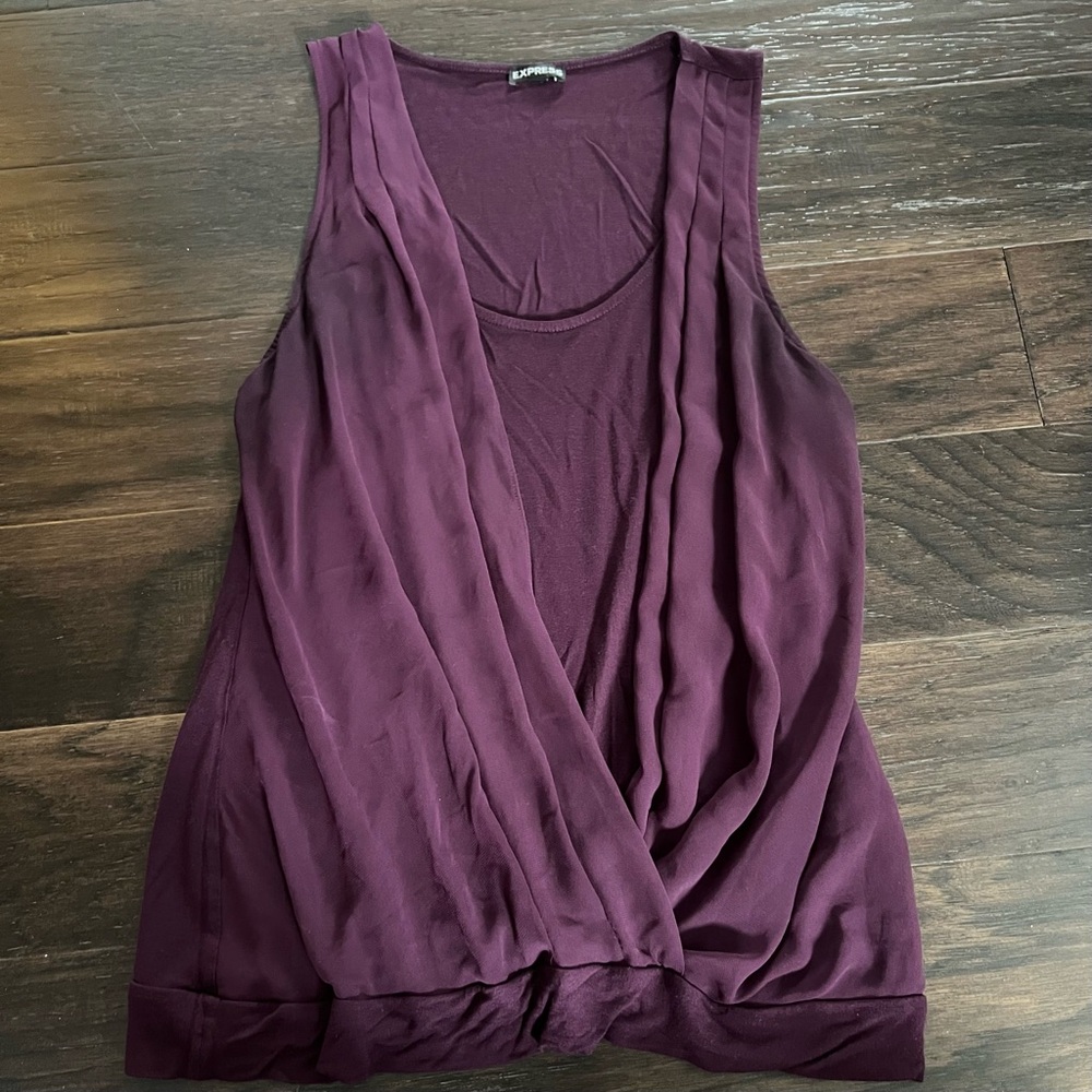 Express | Purple Mixed Media Drape Cross-Front Sleeveless Blouse Shirt